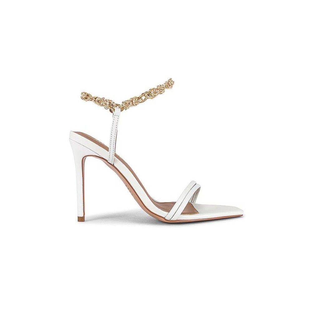 Alias Mae Ankle Strap Heels Ivory White Leather Gold Chain